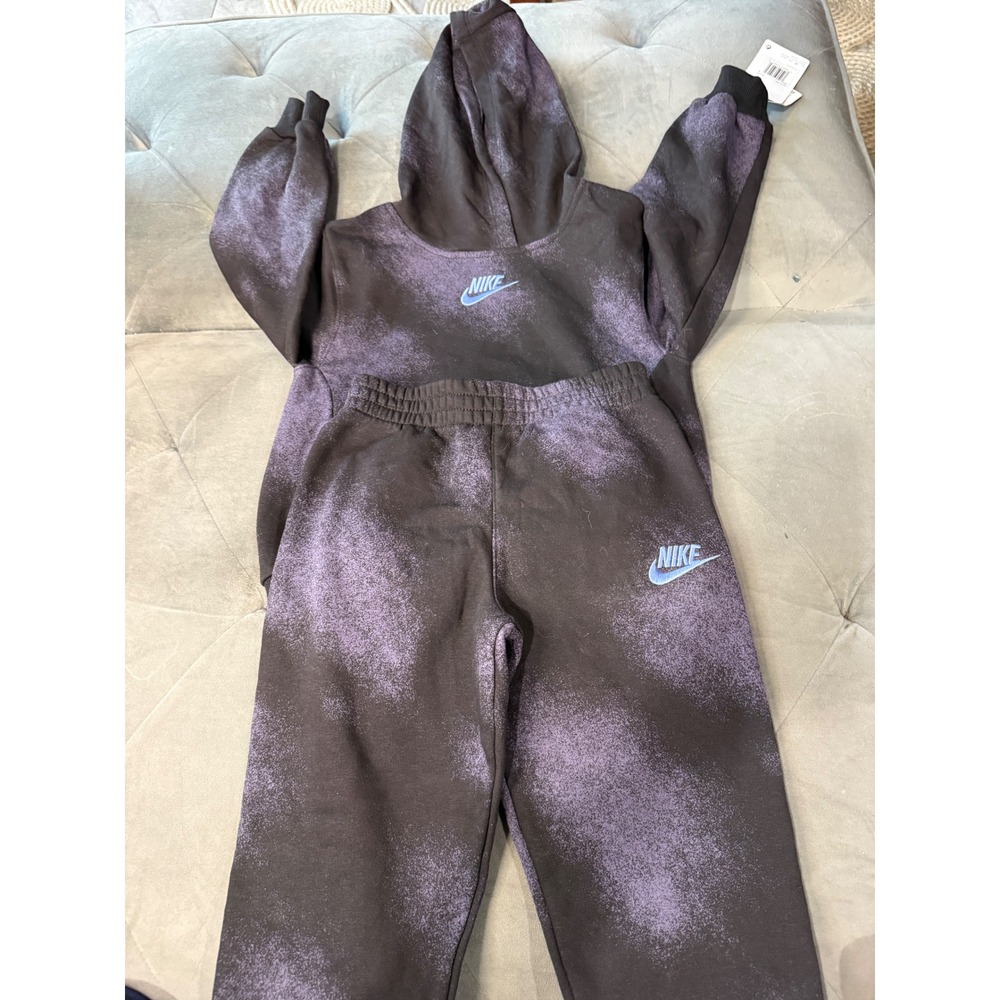 Nike Kids 2-Piece Hoodie and Joggers Tracksuit Set Black Purple Acid Wash Size 6